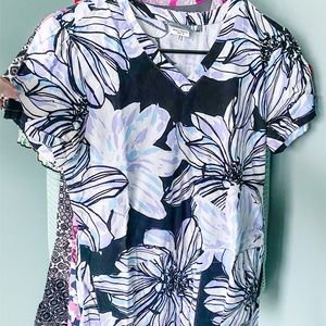 Grey’s Anatomy Purple and Blue Floral Scrub Top